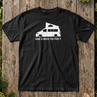 VW T5 Pop Up “Home Is Where You Park It” T Shirt – Premium Campervan Adventure Tee
