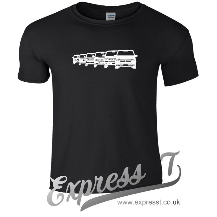 VW T1–T6 Van Evolution T-Shirt | Classic Volkswagen Camper Van Generations Tee
