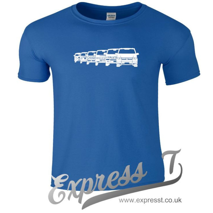 VW T1–T6 Van Evolution T-Shirt | Classic Volkswagen Camper Van Generations Tee