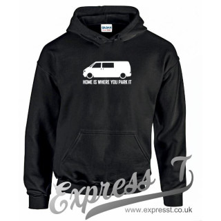VW T4 “Home Is Where You Park It” Hoodie – Cozy Vanlife Camper Van Hoodie for Volkswagen Fans