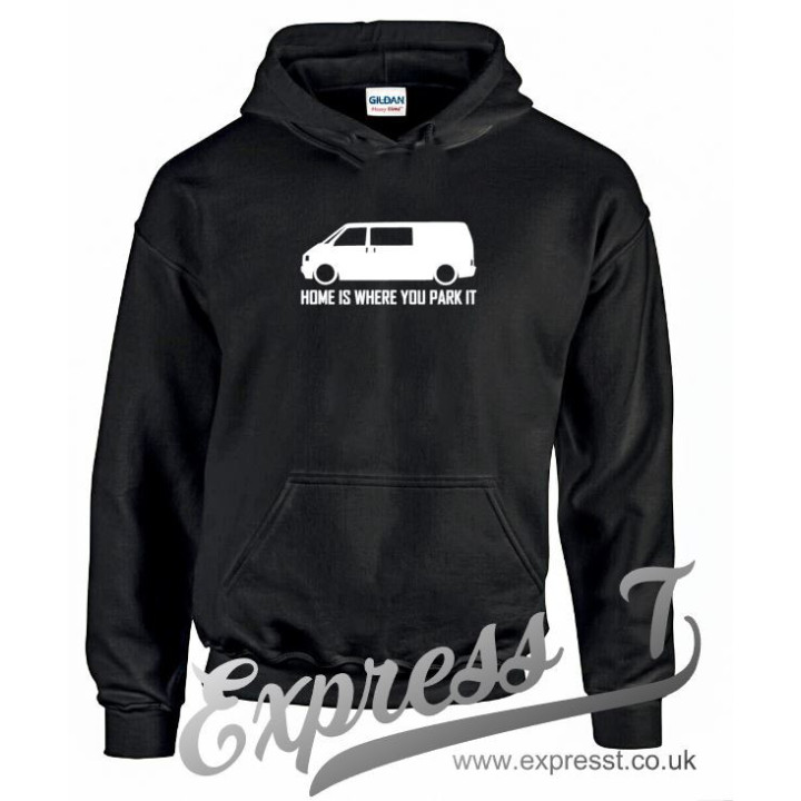 VW T4 “Home Is Where You Park It” Hoodie – Cozy Vanlife Camper Van Hoodie for Volkswagen Fans