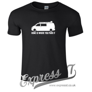VW T4 Surfer “Home Is Where You Park It” T-Shirt – Vanlife Camper Tee for Volkswagen Transporter Fans
