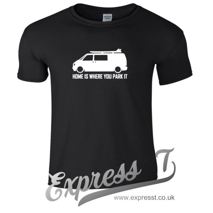 VW T4 Surfer “Home Is Where You Park It” T-Shirt – Vanlife Camper Tee for Volkswagen Transporter Fans