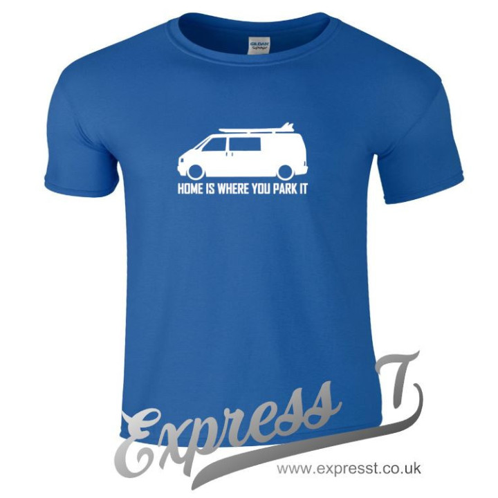 VW T4 Surfer “Home Is Where You Park It” T-Shirt – Vanlife Camper Tee for Volkswagen Transporter Fans