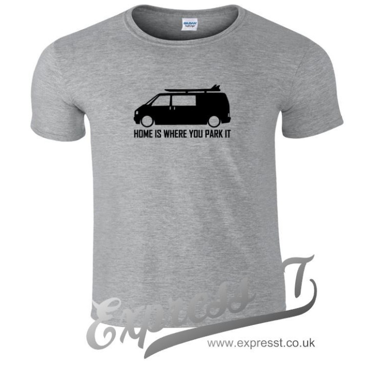 VW T4 Surfer “Home Is Where You Park It” T-Shirt – Vanlife Camper Tee for Volkswagen Transporter Fans