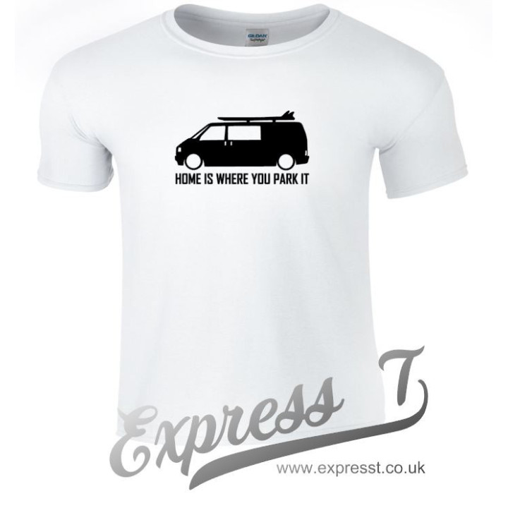 VW T4 Surfer “Home Is Where You Park It” T-Shirt – Vanlife Camper Tee for Volkswagen Transporter Fans