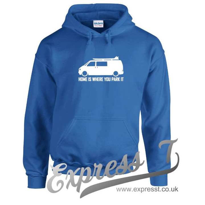 VW T4 Surfer Hoodie – “Home Is Where You Park It” Vanlife Hoodie for Volkswagen T4 Camper & Surf Lovers
