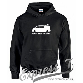 VW T4 Surfer Hoodie – “Home Is Where You Park It” Vanlife Hoodie for Volkswagen T4 Camper & Surf Lovers