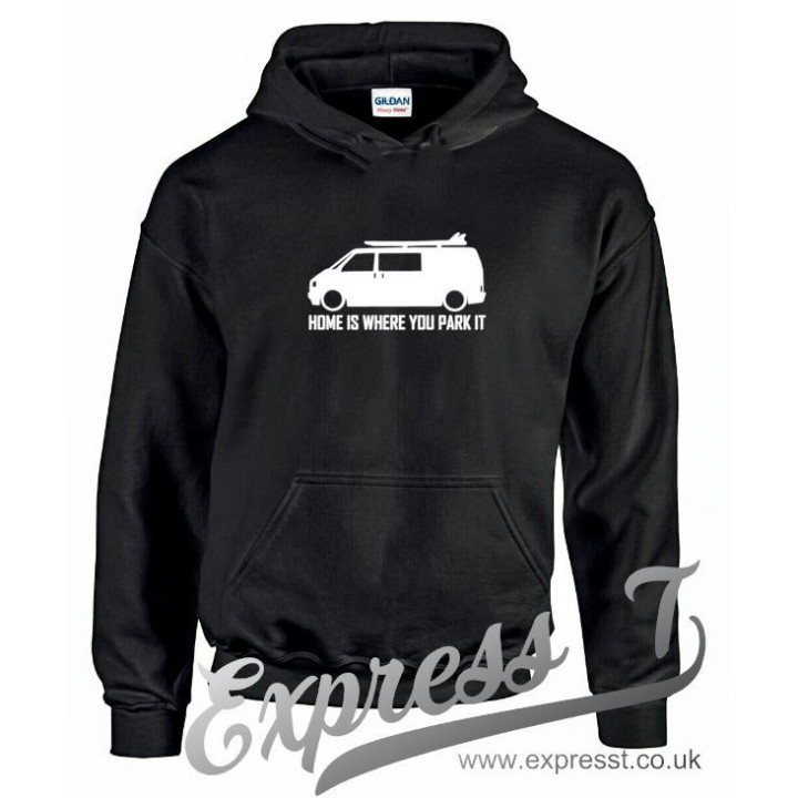 VW T4 Surfer Hoodie – “Home Is Where You Park It” Vanlife Hoodie for Volkswagen T4 Camper & Surf Lovers