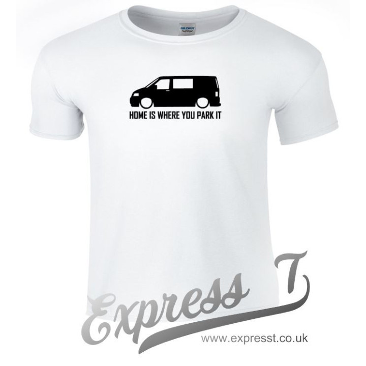 VW T5 “Home Is Where You Park It” T-Shirt – Premium Campervan Adventure Tee