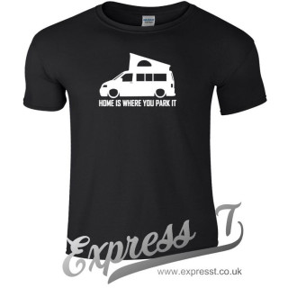 VW T5 Pop Up “Home Is Where You Park It” T Shirt – Premium Campervan Adventure Tee