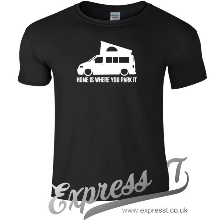 VW T5 Pop Up “Home Is Where You Park It” T Shirt – Premium Campervan Adventure Tee