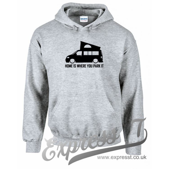 VW T5 Pop Up “Home Is Where You Park It” Hoodie – Campervan Adventure Hoodie